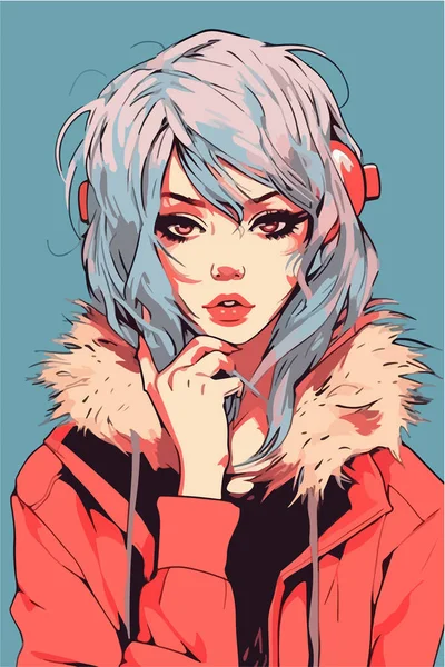 Genç Kız Anime Tarzı Karakter Çizimi Tasarımı Manga Anime Kız — Stok Vektör