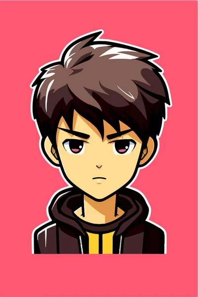 Pemuda Gaya Anime Desain Vektor Karakter Manga Anime Boy Black - Stok Vektor