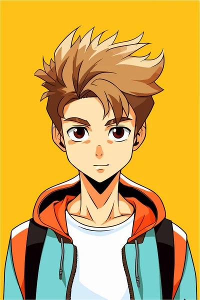 Jovem Homem Anime Estilo Personagem Vetor Ilustração Design Manga