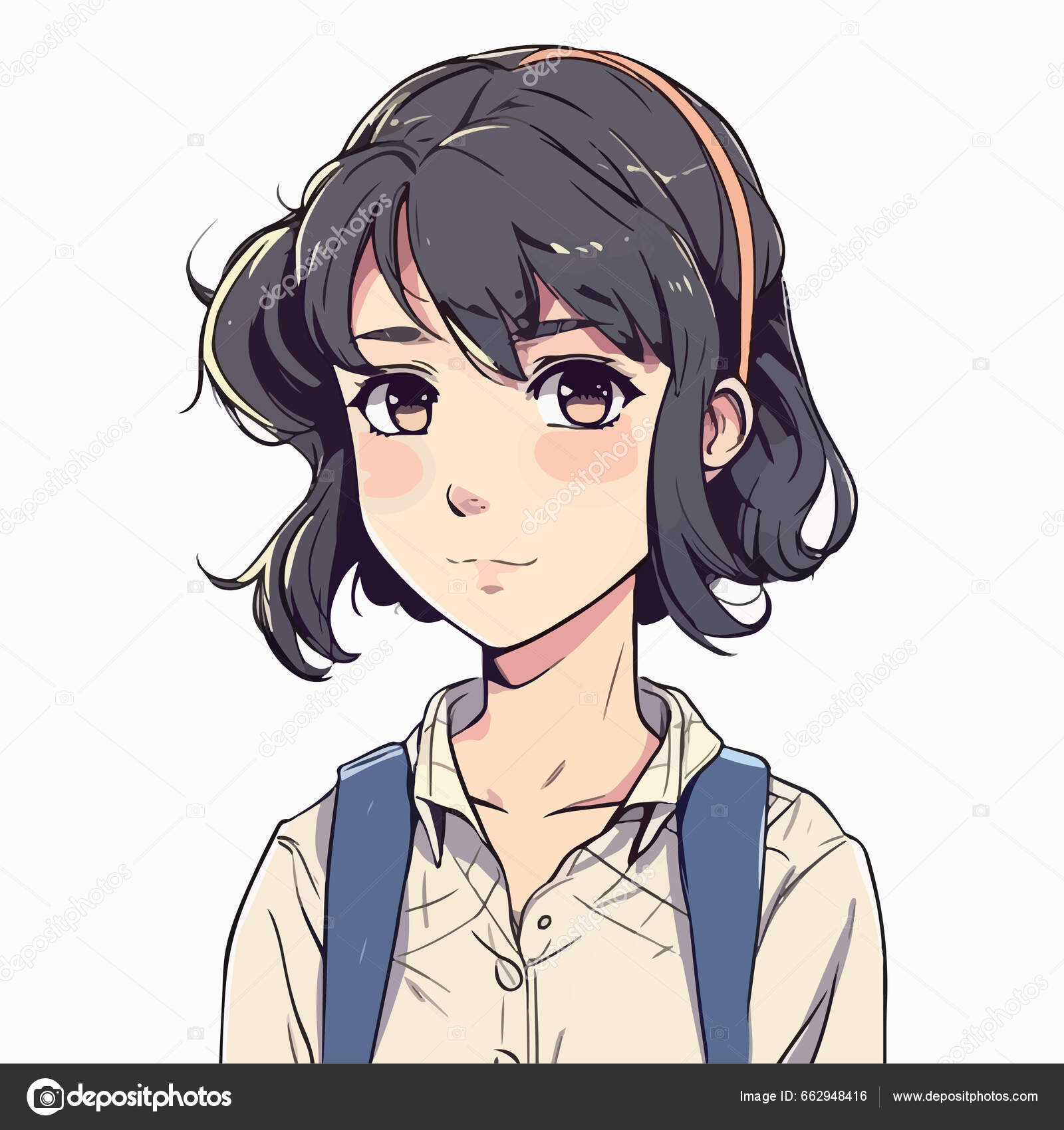 Um desenho de uma garota de anime com um lápis no rosto