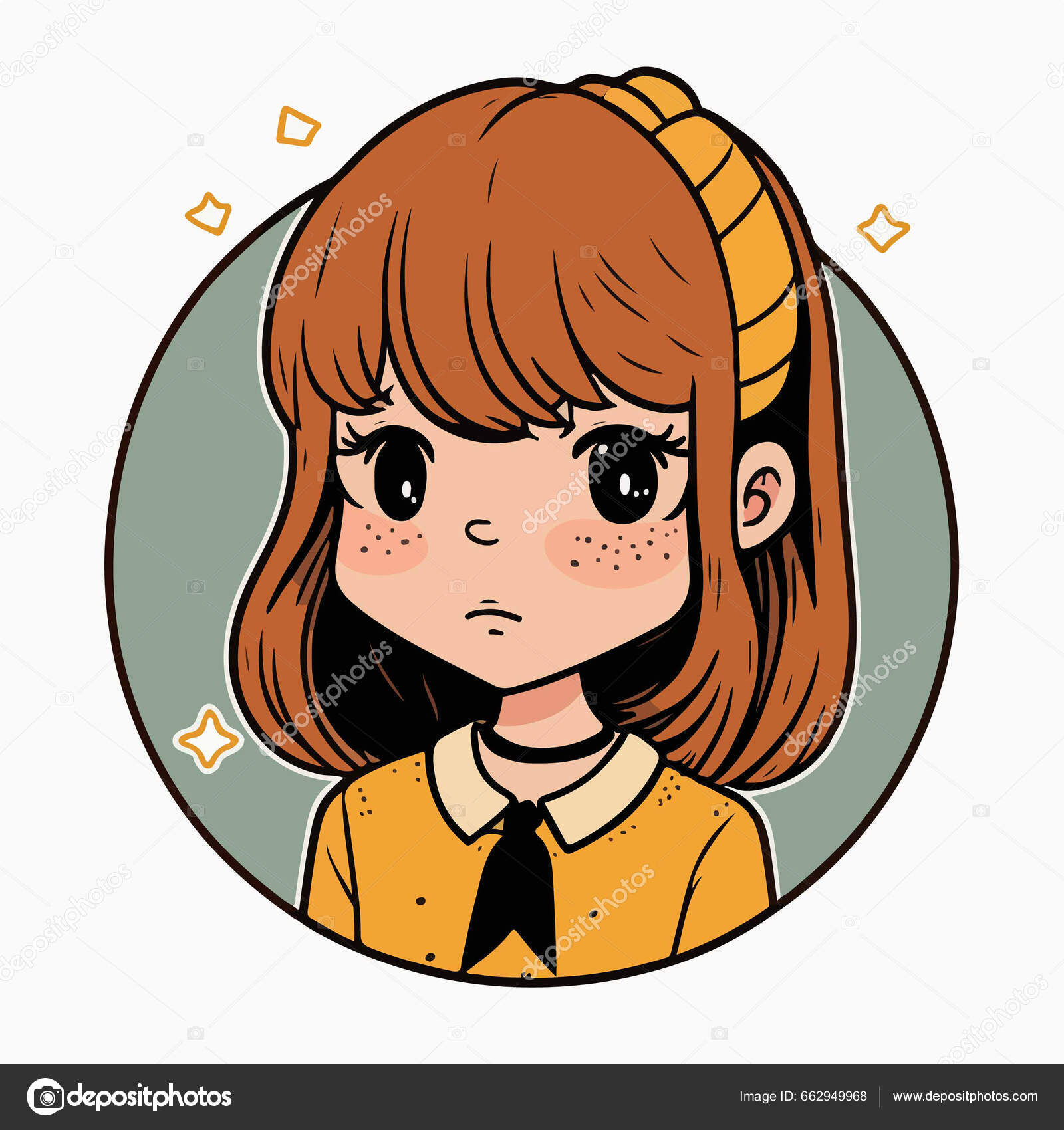 Desenho animado no estilo kawaii de uma linda garota com cabelo