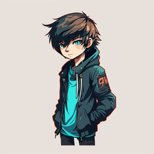 Anime boy with black hair and hoodie, cool anime character. Vector  illustration. 27612091 Vector Art at Vecteezy