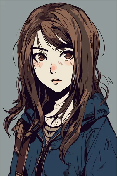 Ceketli Tatlı Anime Kız — Stok Vektör