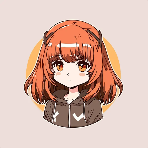 Cute Anime Girl Orange Hair — Stock Vector