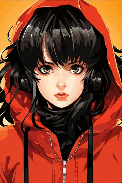 Young Woman Wearing Red Hoodie — Stock Vector