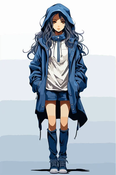 Vektor Illustration Eines Mädchens Blauem Mantel Und Hut — Stockvektor