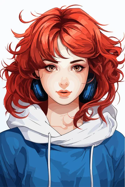 Junges Mädchen Mit Roten Haaren Blauer Farbe — Stockvektor
