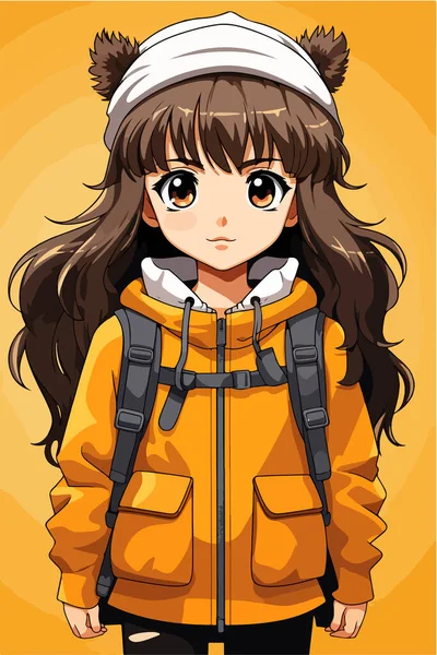 Ung Flicka Anime Stil Karaktär Vektor Illustration Design Manga Anime — Stock vektor