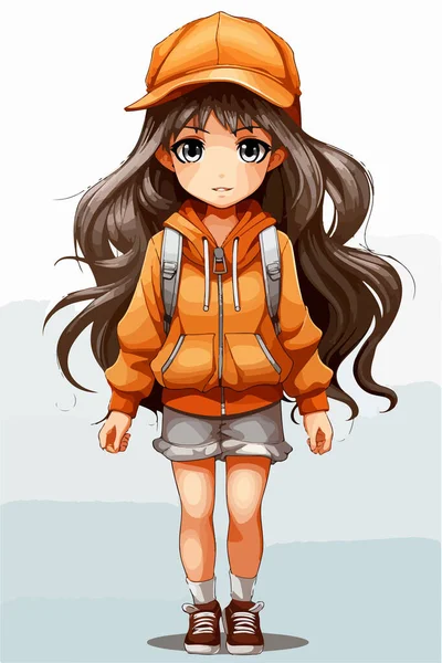Vektor Cartoon Niedliches Kleines Mädchen Mit Einem Rucksack Auf Weißem — Stockvektor
