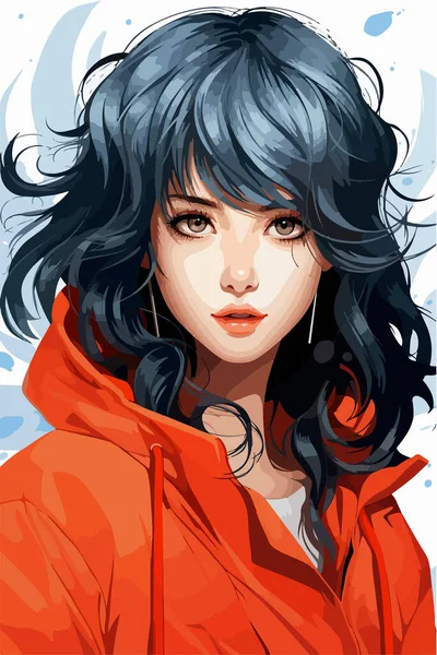 Beautiful Young Girl Blue Hair — Stock Vector