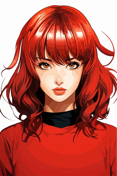 赤い髪の少女 赤いドレス ベクターのイラスト Eps — ストックベクタ