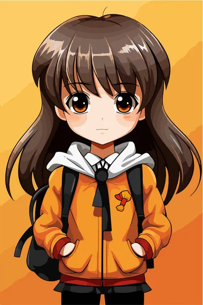 一个穿着橙色制服的女孩的画像 — 图库矢量图片