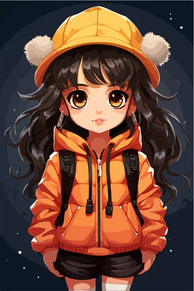 Girl Orange Coat — Stock Vector