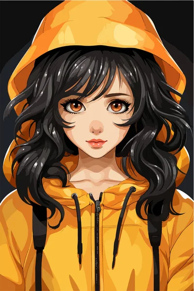 オレンジフードとフードを身に着けている少女のベクターイラスト — ストックベクタ