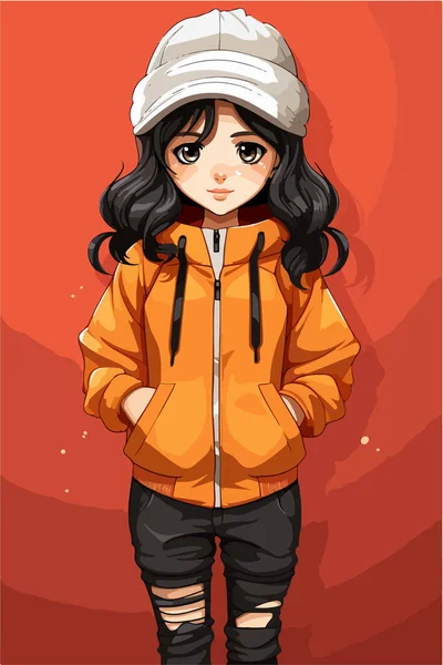 Zeichentrickfigur Mädchen Trägt Lässige Kleidung — Stockvektor