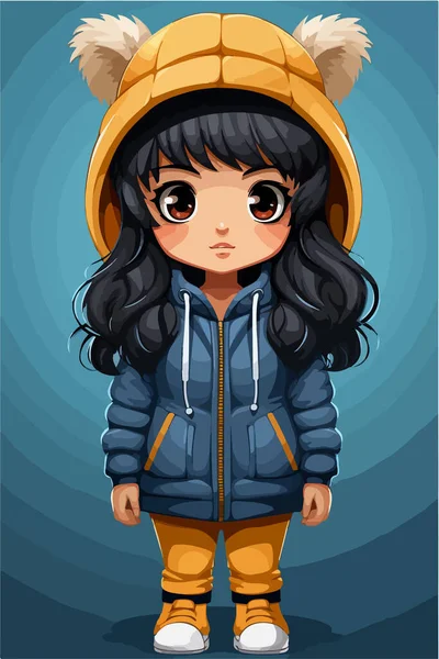 Vector Illustration Cute Little Girl Wearing Winter Clothes — Stock Vector