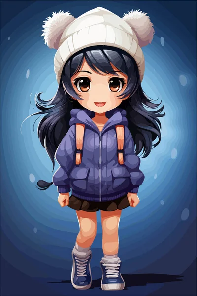 Illustration Eines Netten Mädchens Mit Blauer Mütze — Stockvektor