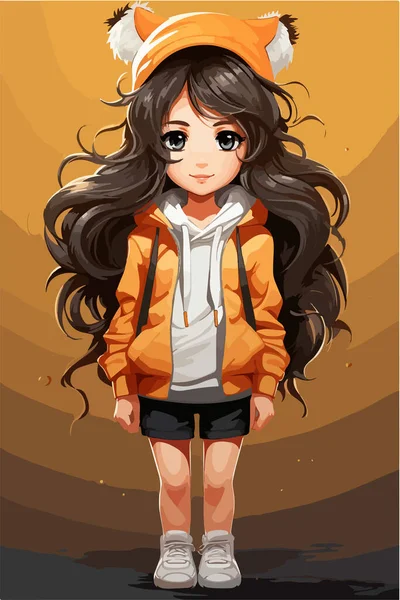 漫画可爱的女孩在秋天的衣服插图 — 图库矢量图片