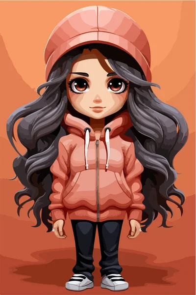 Cute Girl Winter Clothes Cap Her Head — Stock Vector