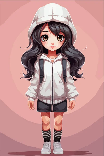 Cute Girl Pink Coat Vector Cartoon Character Fashion Illustration — Stock Vector