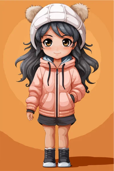 Young Girl Dressed Winter Outfit Hood — Stock Vector
