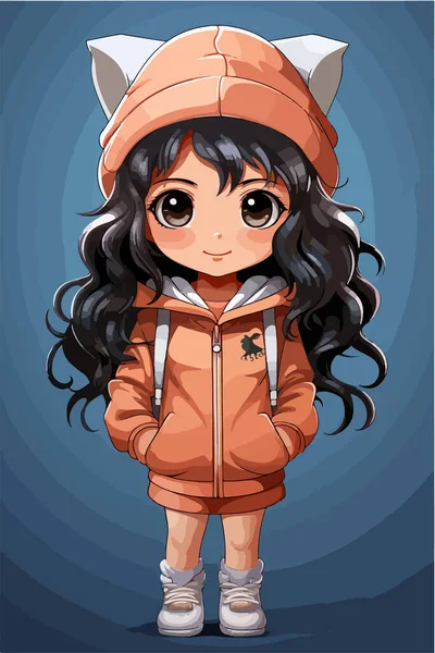 穿着橙色夹克的年轻姑娘 — 图库矢量图片