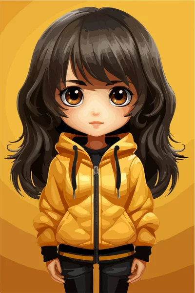 一个穿着夹克 背景为秋天的小女孩 — 图库矢量图片