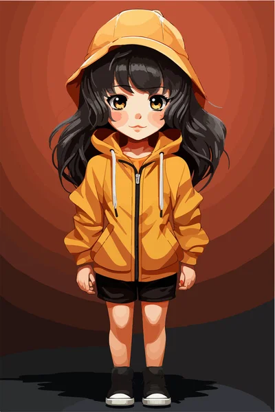 Roztomilý Dívka Sobě Oranžové Oblečení — Stockový vektor