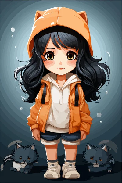 穿着雨衣的可爱小女孩 — 图库矢量图片