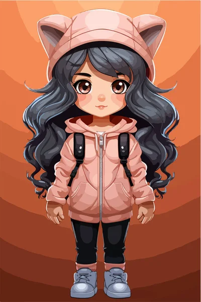 Cute Girl Wearing Hood Jacket — Stock Vector