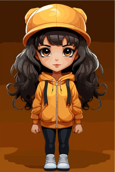 Vector Illustration Cute Little Girl Orange Hoodie — Stock Vector
