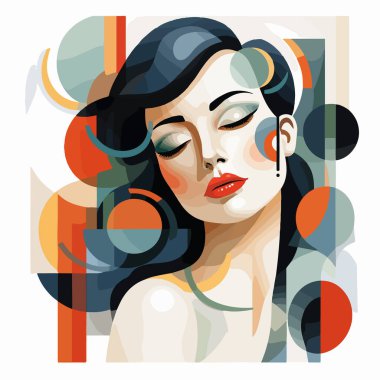 Renkli desenli güzel bir kadın yüzü. vektör illüstrasyonu