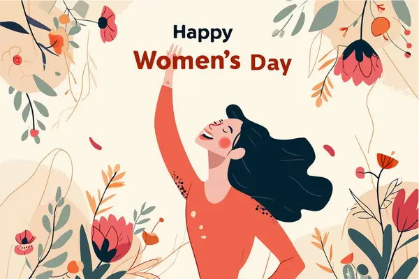 Mutlu Kadınlar Günü, geçmiş kutlamaları, parti ilanı ya da poster, vektör illüstrasyonu, düz renk tarzı