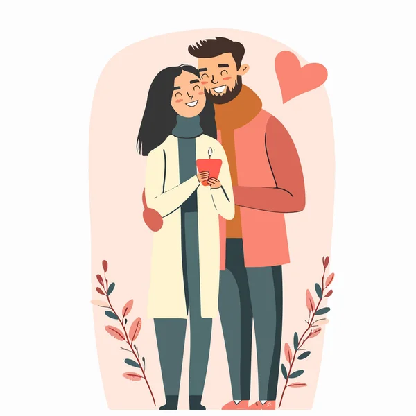 Пара Любовников Чашкой Чая День Святого Валентина Счастливая Пара Чаем — стоковый вектор