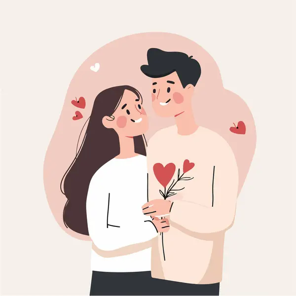 Lyckligt Par Håller Blommor — Stock vektor