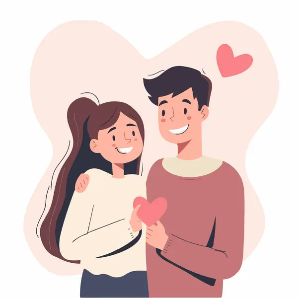 Glückliches Paar Mit Herz Vektorillustration — Stockvektor