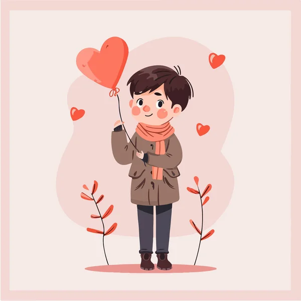 ハートを握っているかわいい漫画の少女 バレンタインデーカード ベクトルイラスト ベクターグラフィックス
