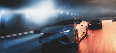 Geceleyin otoyolda giden bir araba.