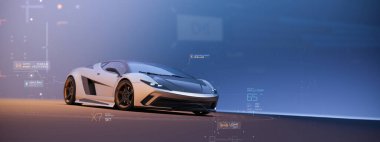 Geceleri şehirde fütüristik bir araba.