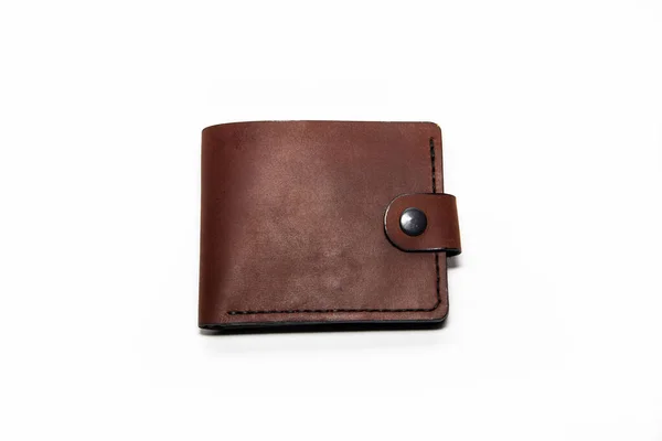 Close Handmade Leather Wallet Classic Brown Leather Craft — Foto Stock