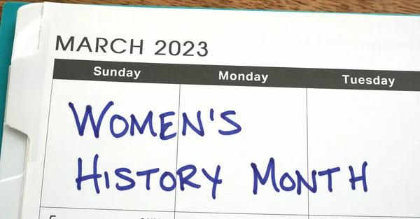 Women\'s History Month marked on a calendar in March 2023.