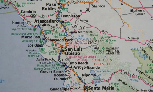 Close View San Luis Obispo Area Map Road Atlas — Stock Photo, Image