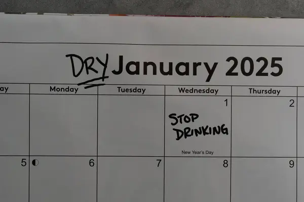 Ocak ayının Kuru Ocak olduğunu belirten takvim işaretli - ayık ve alkolsüz kalmak için bir ay