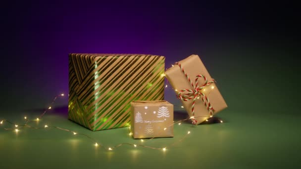 Мрійливе Глибоке Фіолетове Смарагдове Зелене Світло Світиться Тлі Магічний Різдвяний — стокове відео