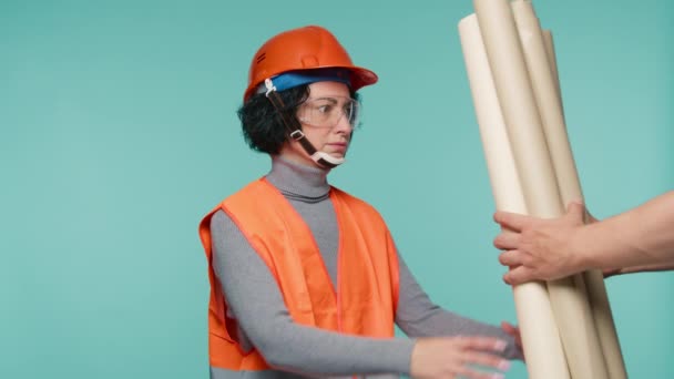 Industrial Construction Footage Concept Mature Caucasian Woman 40S Civil Engineer — Stock Video