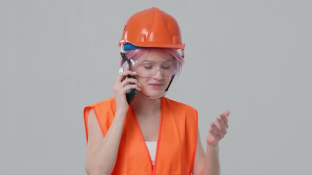 Architect Phone Call Construction Site White Studio Background Copy Space — Wideo stockowe