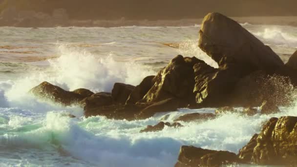 Slow Motion Seascape Background Footage Rocky Coast West Coast California — 图库视频影像