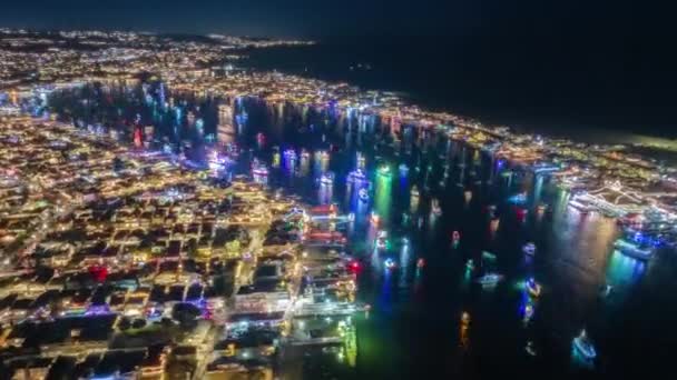 Christmas Boat Parade Yachts Illuminated Christmas Celebration Winter Holiday Vacation — Vídeo de Stock