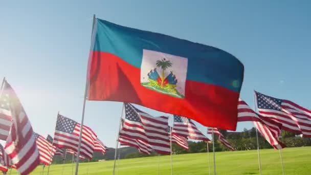 Red Camera High Quality Footage Flag Haiti Waving Wind Golden — Vídeos de Stock