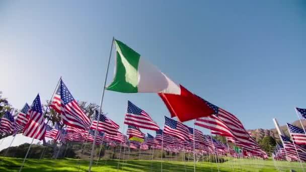 Flag Italy Waving Wind Many American Flags Motion Background Golden — Vídeos de Stock